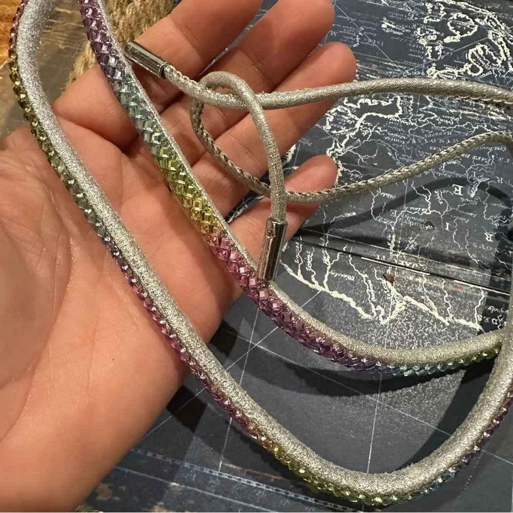 Steve Madden Uplift‑R Rainbow Rhinestone Wrap Heels – Silver – Size 9.5M